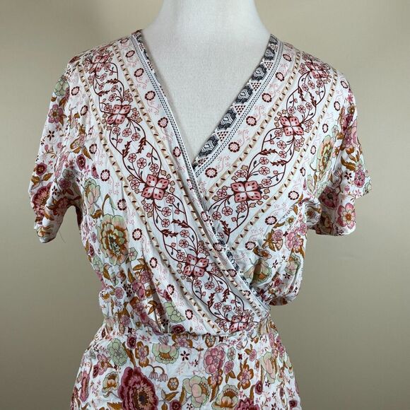 PrettyGarden Maxi Dress Women's XL Multicolor Floral Rayon Short Sleeves V-Neck - Picture 4 of 10